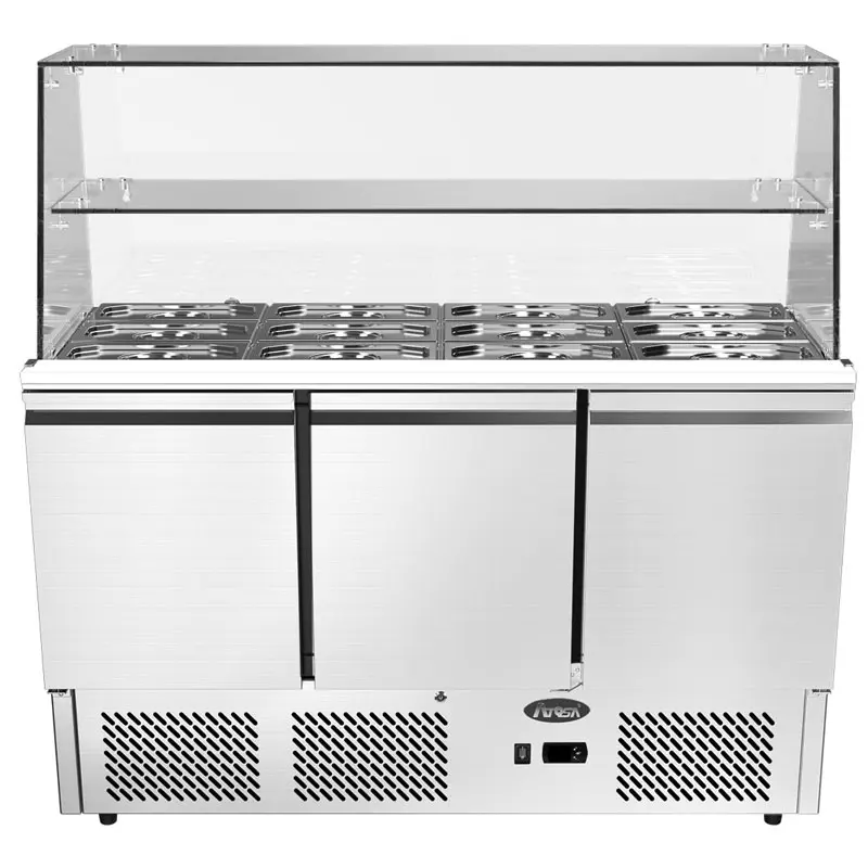 Saladette GN1/1 avec pare-haleine droit + étagère - 3 portes - 380L