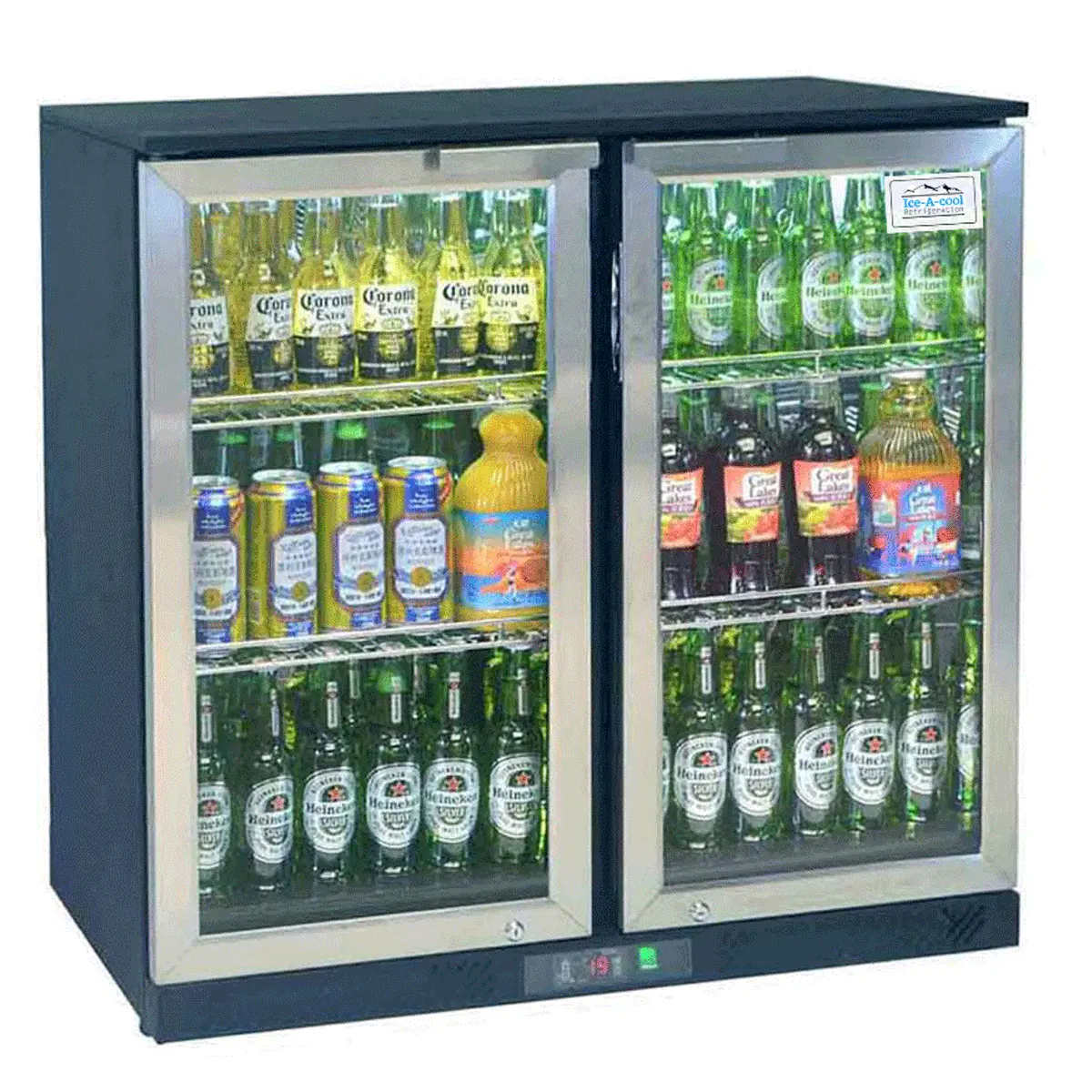 Arrière de bar - 2 portes vitrées battantes - Noir/Inox