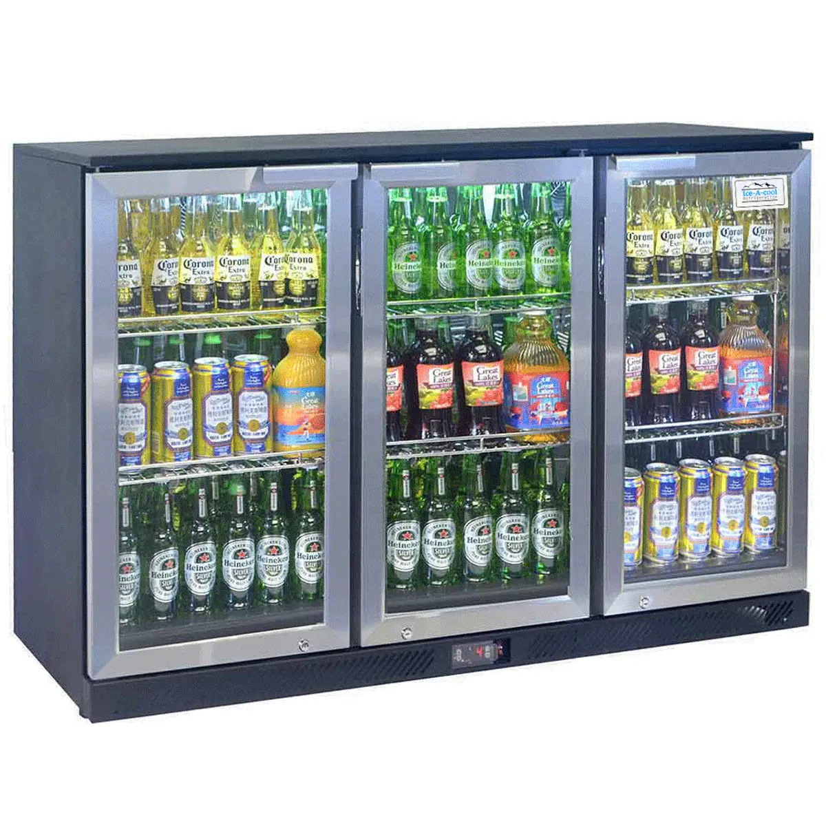 Arrière de bar - 3 portes vitrées battantes - Noir/Inox