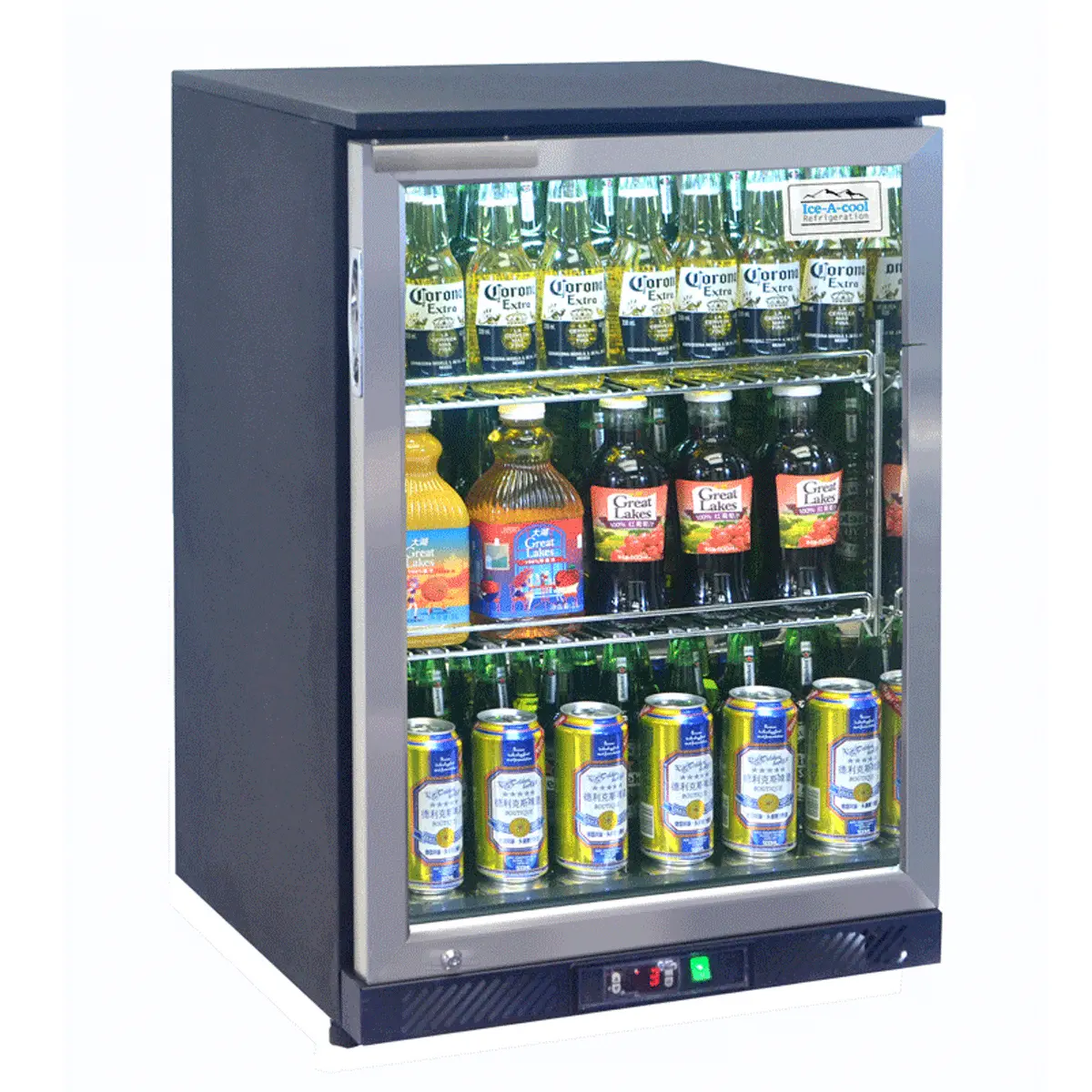 Arrière de bar - 1 porte vitrée battante - Noir/Inox