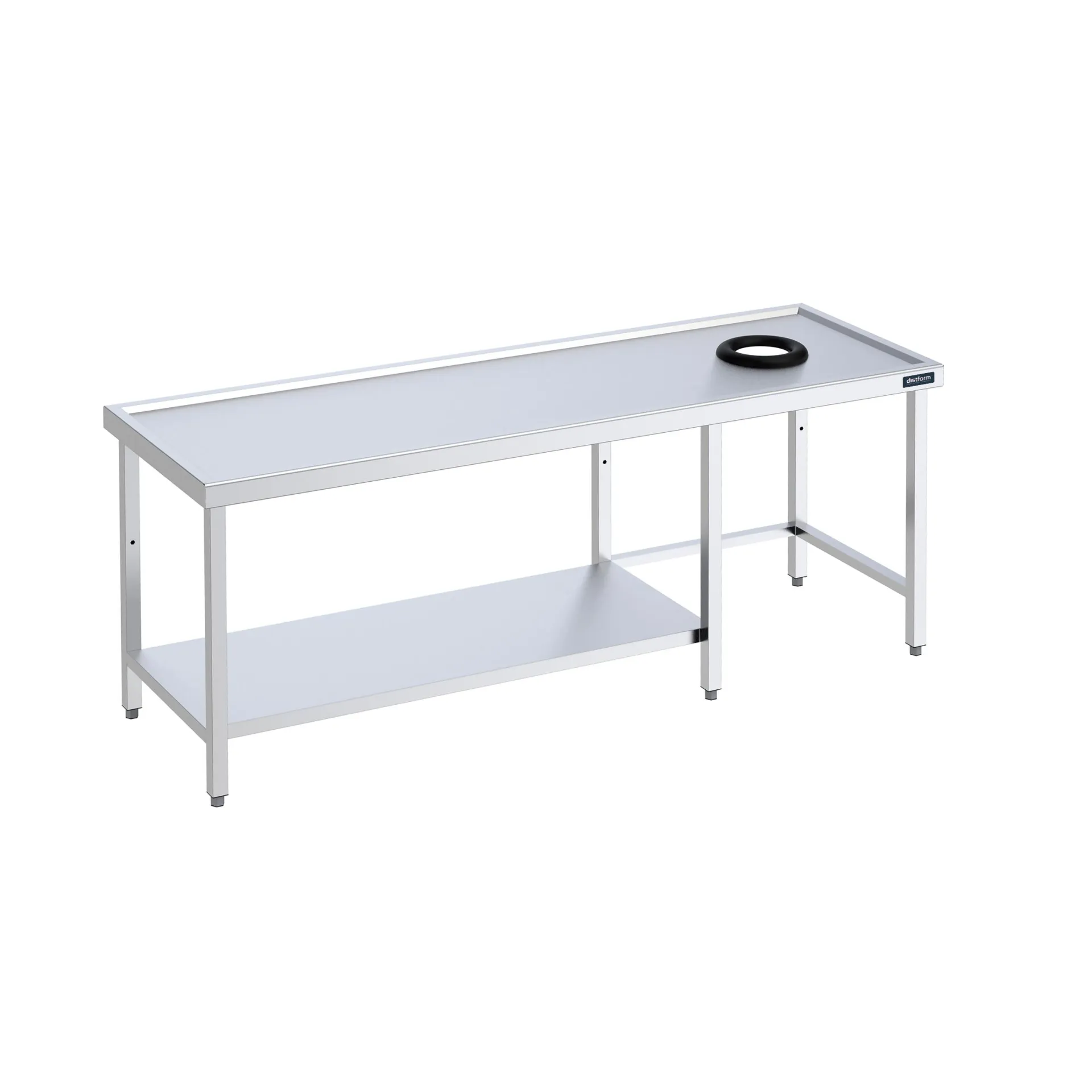 Table avec orifice vide-déchets 2000x700x850 et étagère