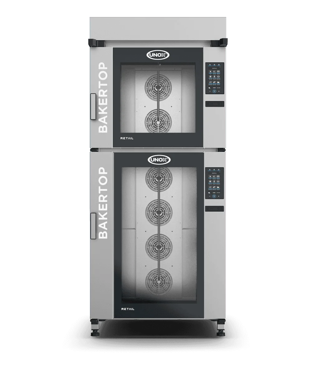 BAKERTOP RETAIL™ - Four mixte boulangerie 18 niveaux 600x400 avec hotte Waterless, charnière droite