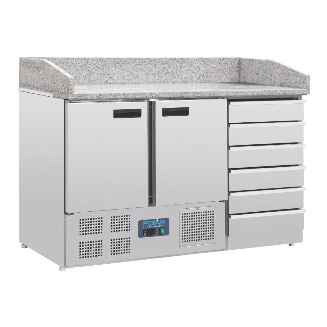 Comptoir à pizza 2 portes avec dessus granit et 6 tiroirs à pâtons Polar Série G