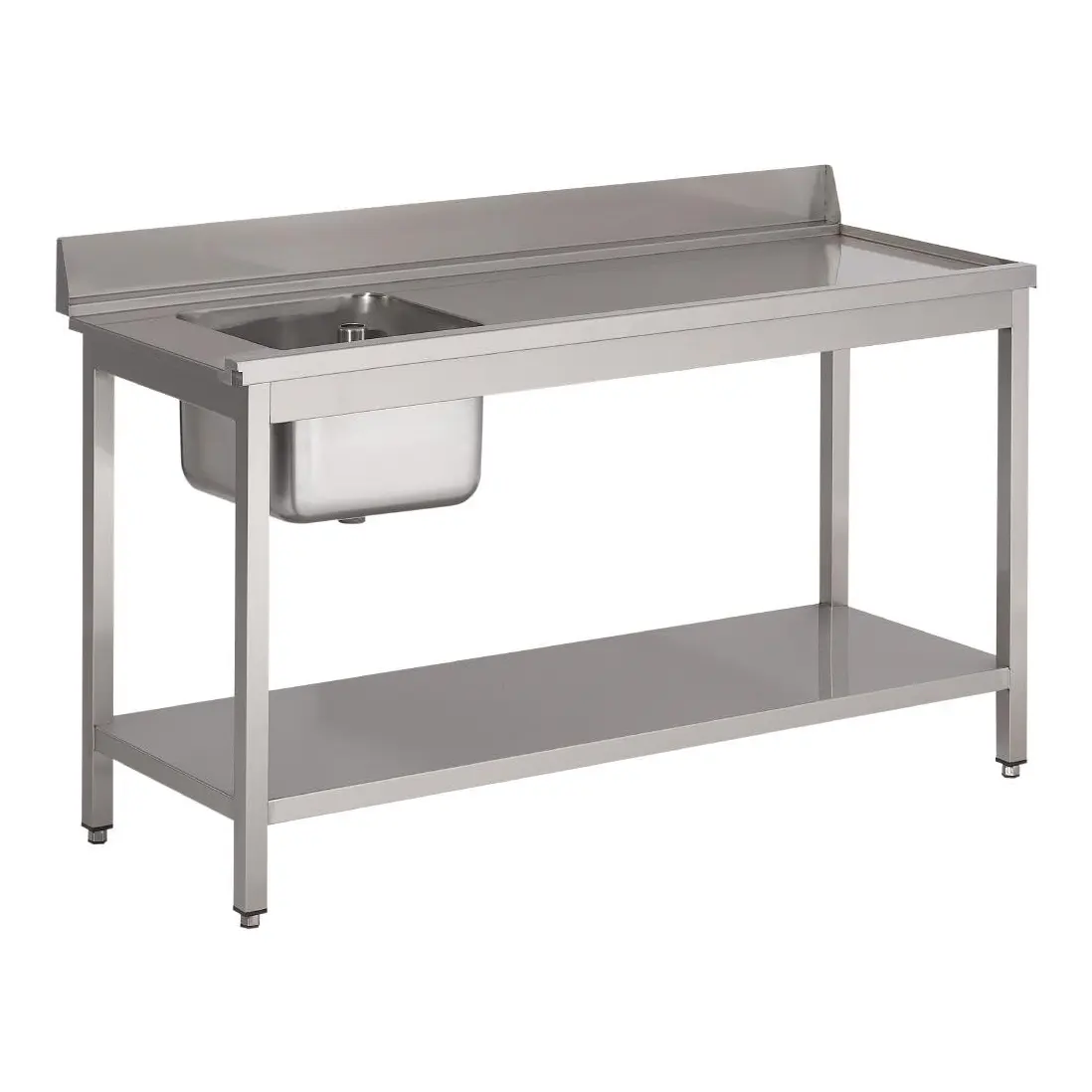 Table d'entrée lave-vaisselle inox avec bac à gauche dosseret et tablette inférieure Gastro M 850x1000x700mm