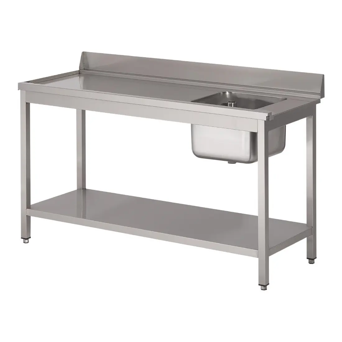 Table d'entrée lave-vaisselle inox avec bac à droite dosseret et tablette inférieure Gastro M 850x1400x700mm