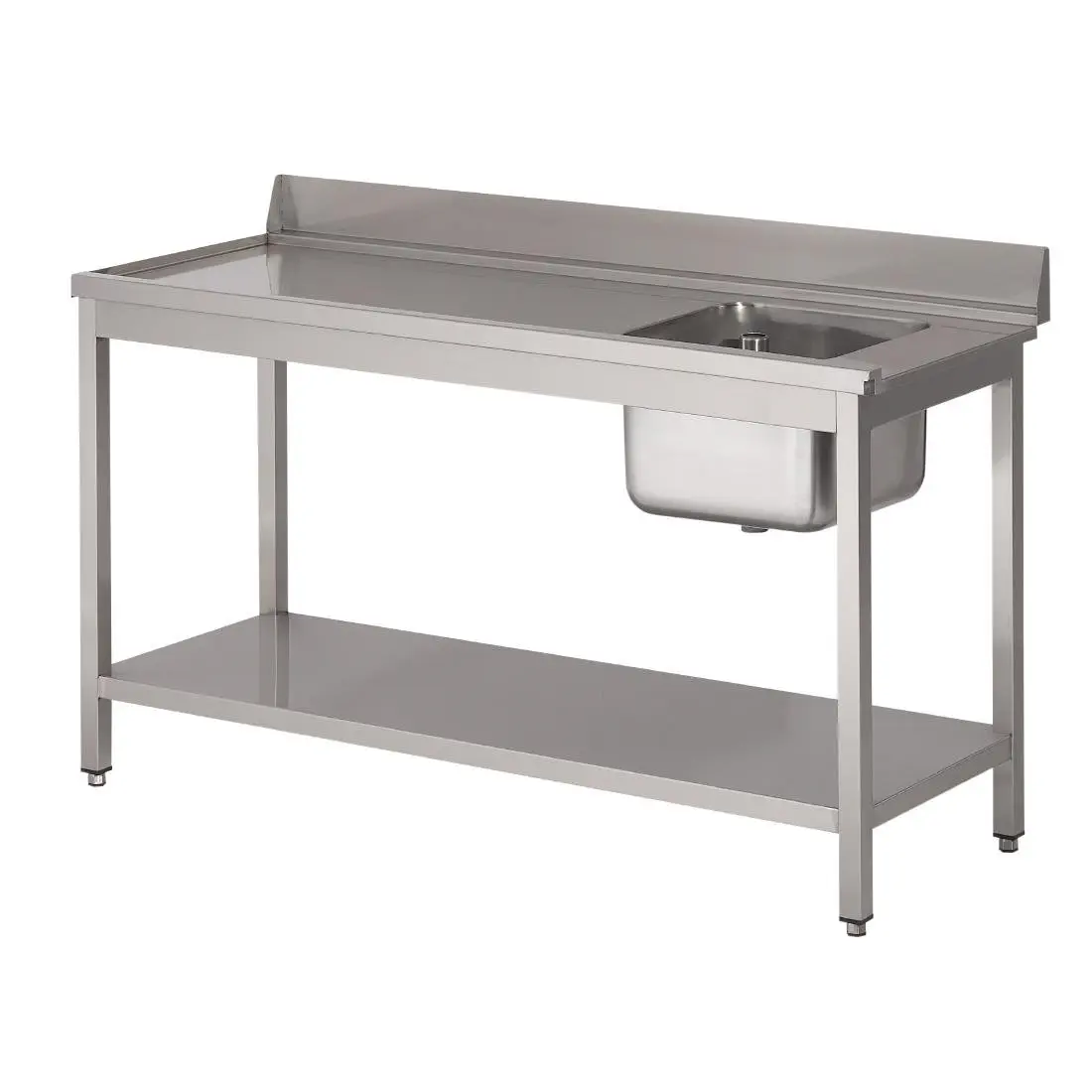 Table d'entrée lave-vaisselle inox avec bac à droite dosseret et tablette inférieure Gastro M 850x1400x700mm