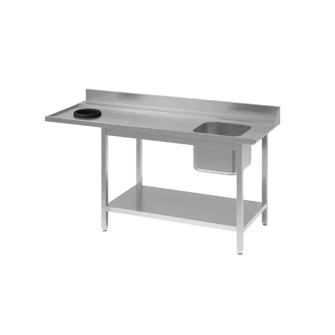 Table d'entrée lave-vaisselle inox avec bac à droite TVO dosseret et tablette inférieure Gastro M 1000 x 700mm