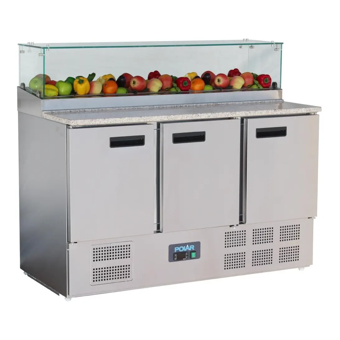 Comptoir à pizza 3 portes avec pare-haleine vitré Polar Série-G 436L