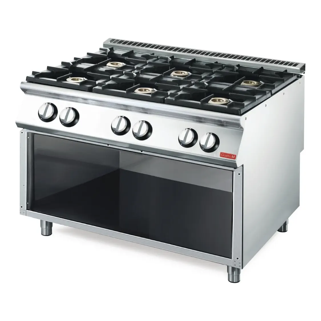 Fourneau gaz 6 feux vifs Gastro M 700 sur placard ouvert GM70/120PCG