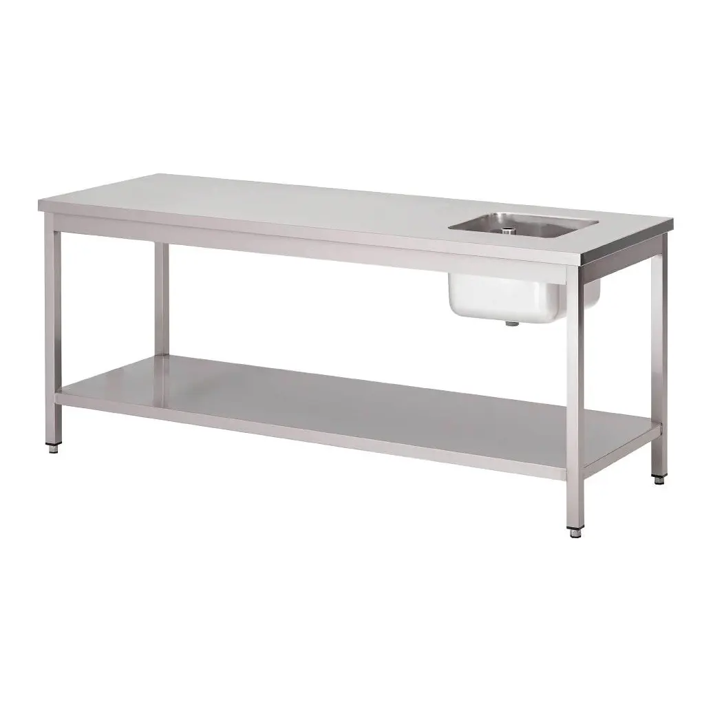 Table du chef inox avec bac à gauche et étagère basse Gastro M 1800 x 700 x 890mm