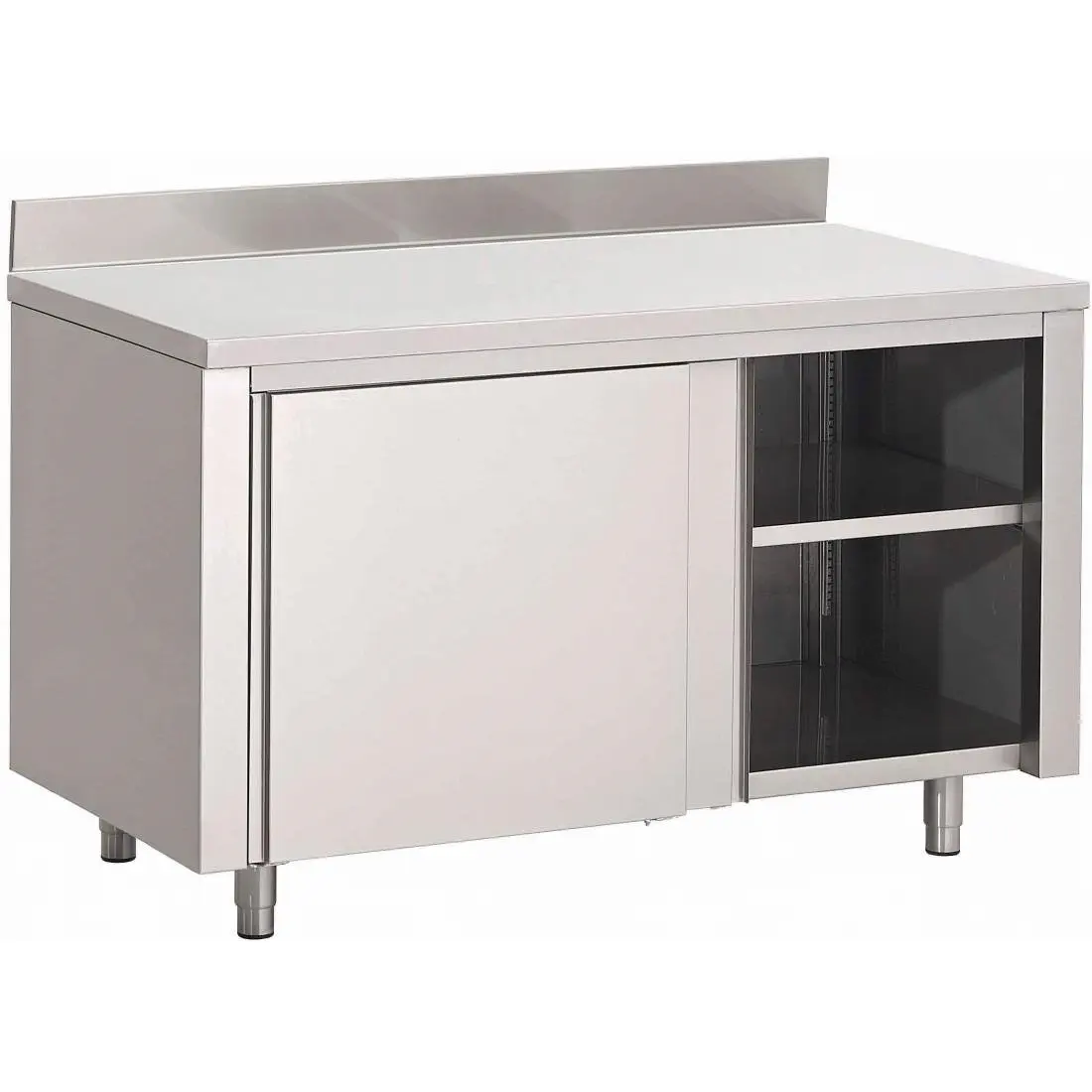 Table armoire inox avec portes coulissantes et dosseret Gastro M 1000 x 700 x 850mm