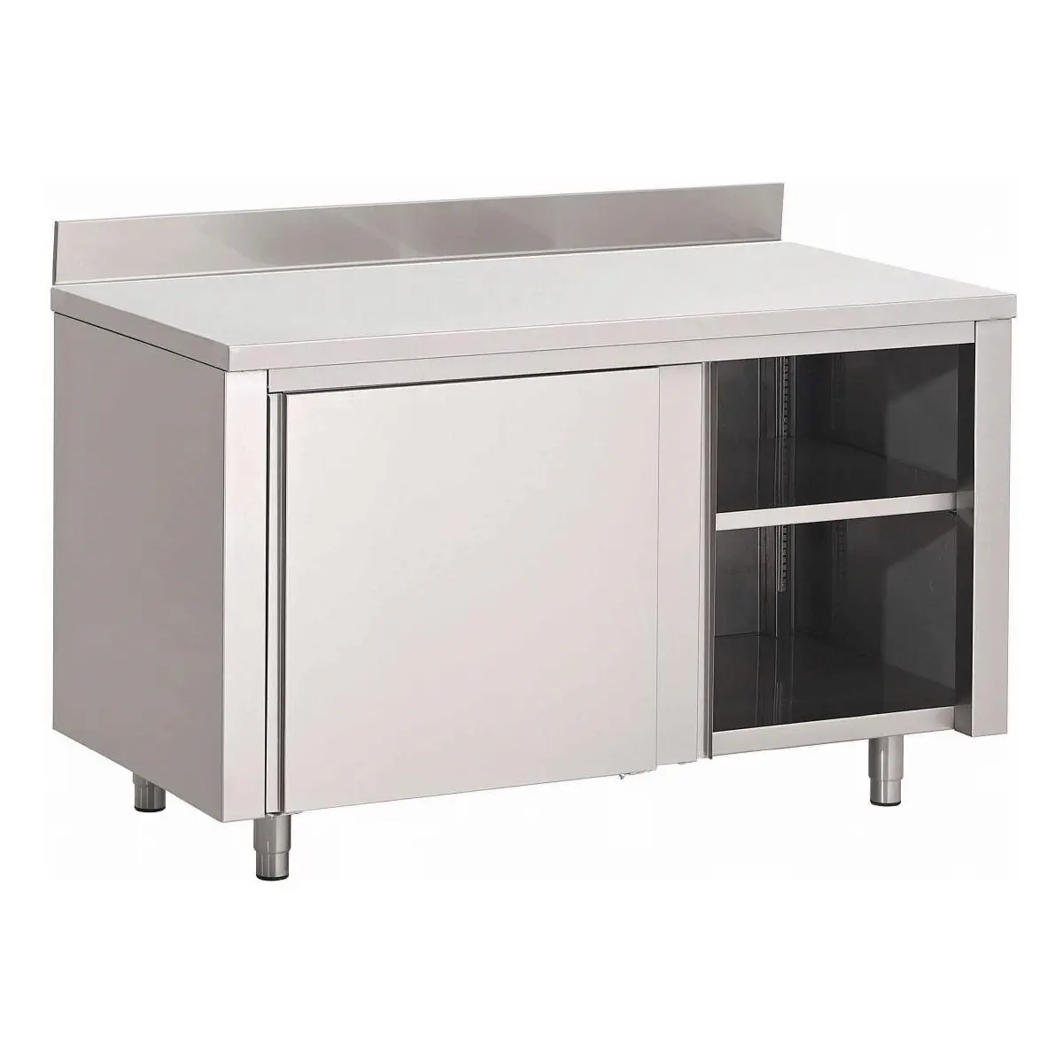 Table armoire inox avec portes coulissantes et dosseret Gastro M 1400 x 700 x 850mm