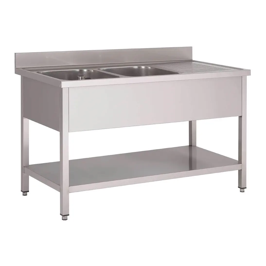 Plonge inox avec étagère basse Gastro M 2 bacs à gauche 160 x 70 x 85 cm