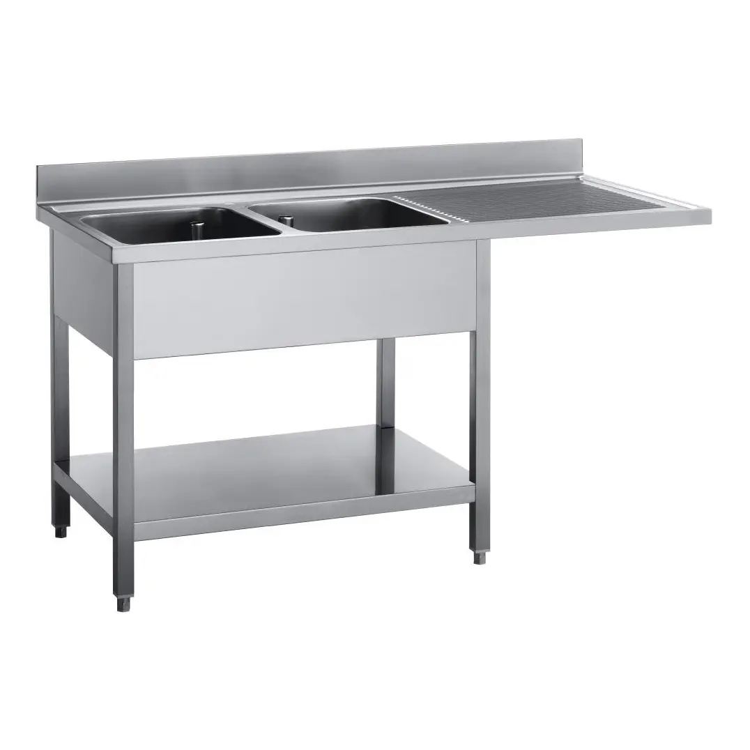 Plonge inox avec étagère basse et emplacement lave-vaisselle Gastro M 2 bacs à gauche 160 x 70 x 85 cm