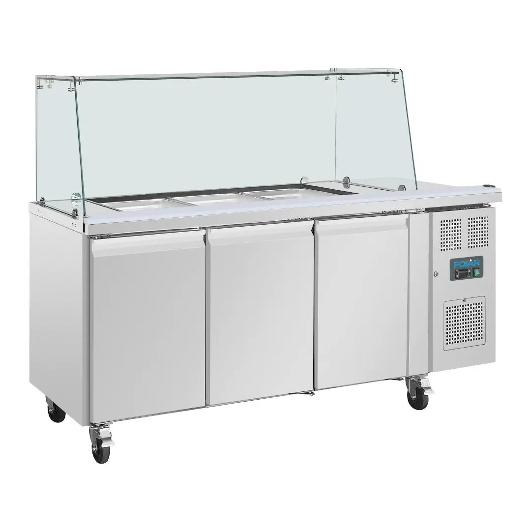 Comptoir à salade GN avec pare-haleine carré Polar Série U 3 portes