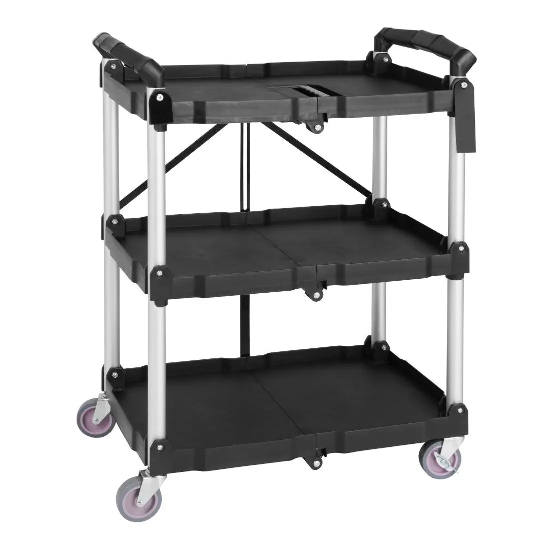Petit chariot pliant en polypropylène Vogue 3 niveaux noir