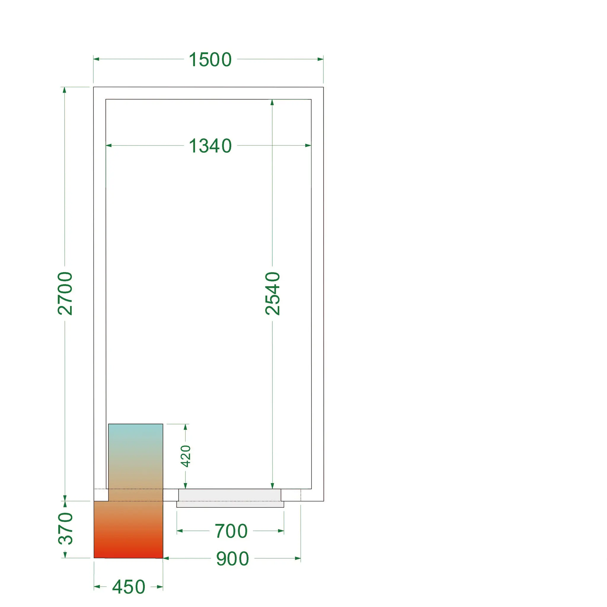 Chambre froide positive avec groupe 1500 x 2700 x 2200 mm