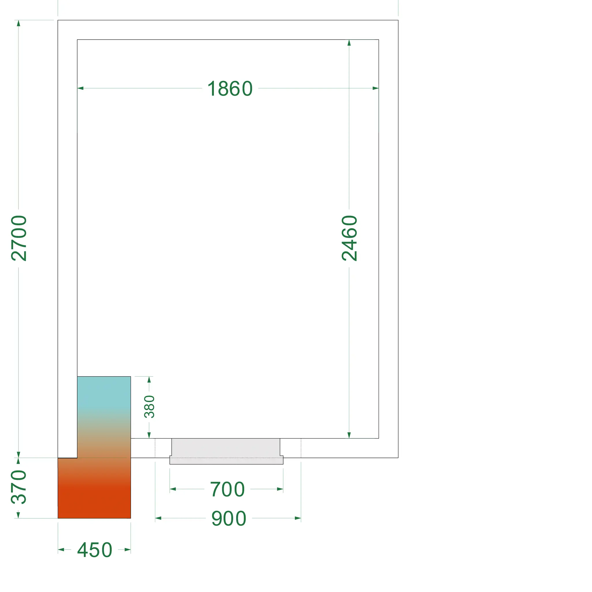 Chambre froide négative avec groupe 2100 x 2700 x 2200 mm