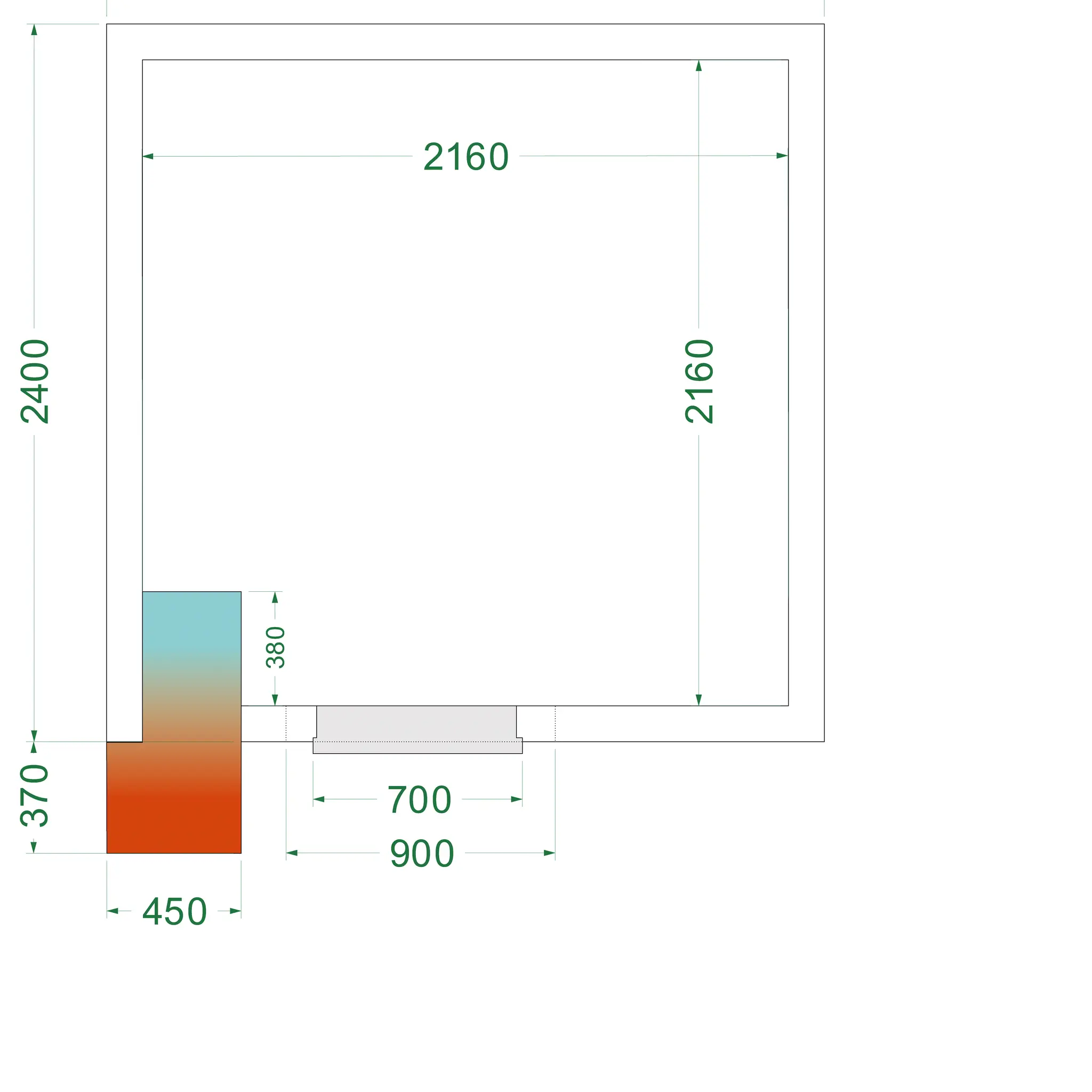 Chambre froide négative avec groupe 2400 x 2400 x 2200 mm