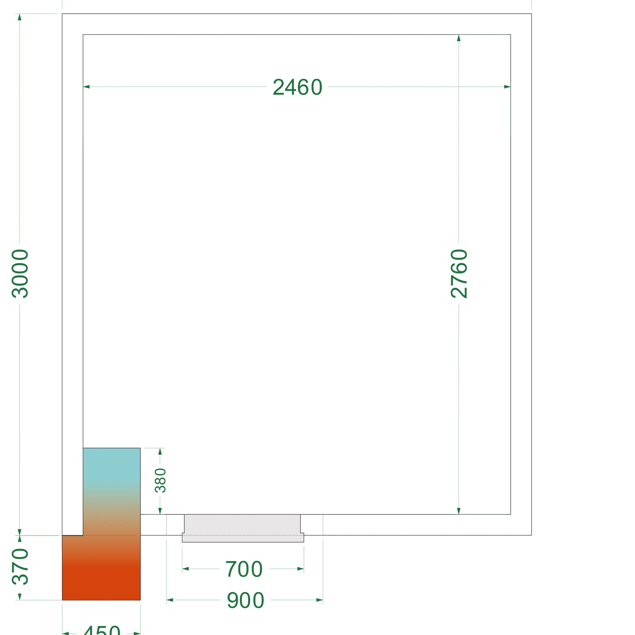 Chambre froide négative avec groupe 2700 x 3000 x 2200 mm