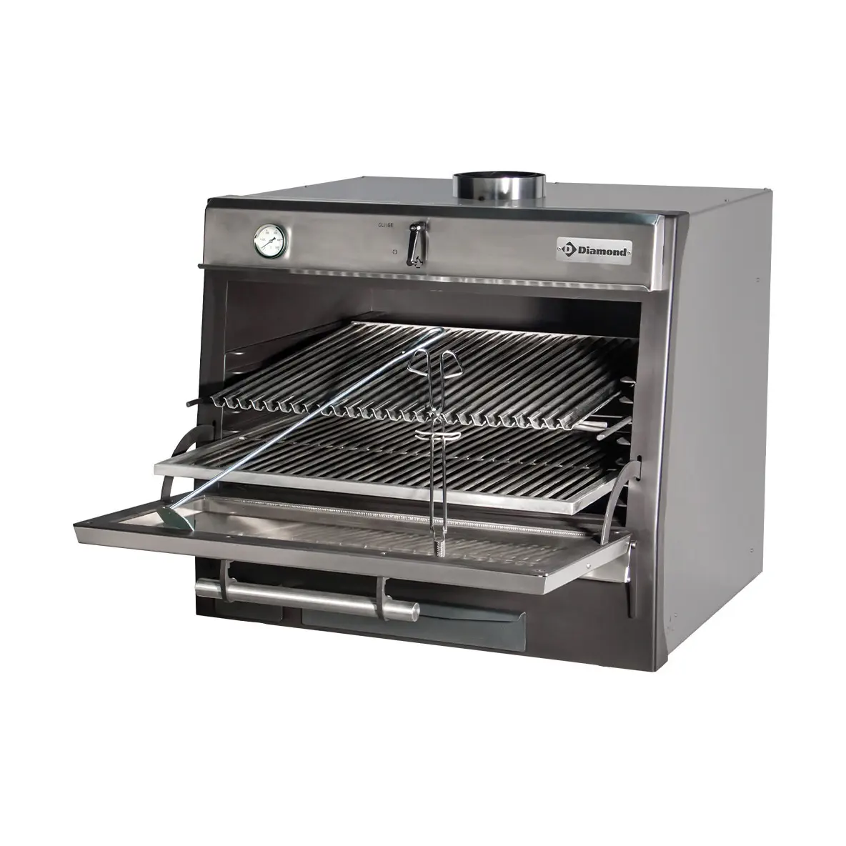 Four-BBQ à charbon, GN 1/1 + GN2/4 (75 Kg/h)/Inox