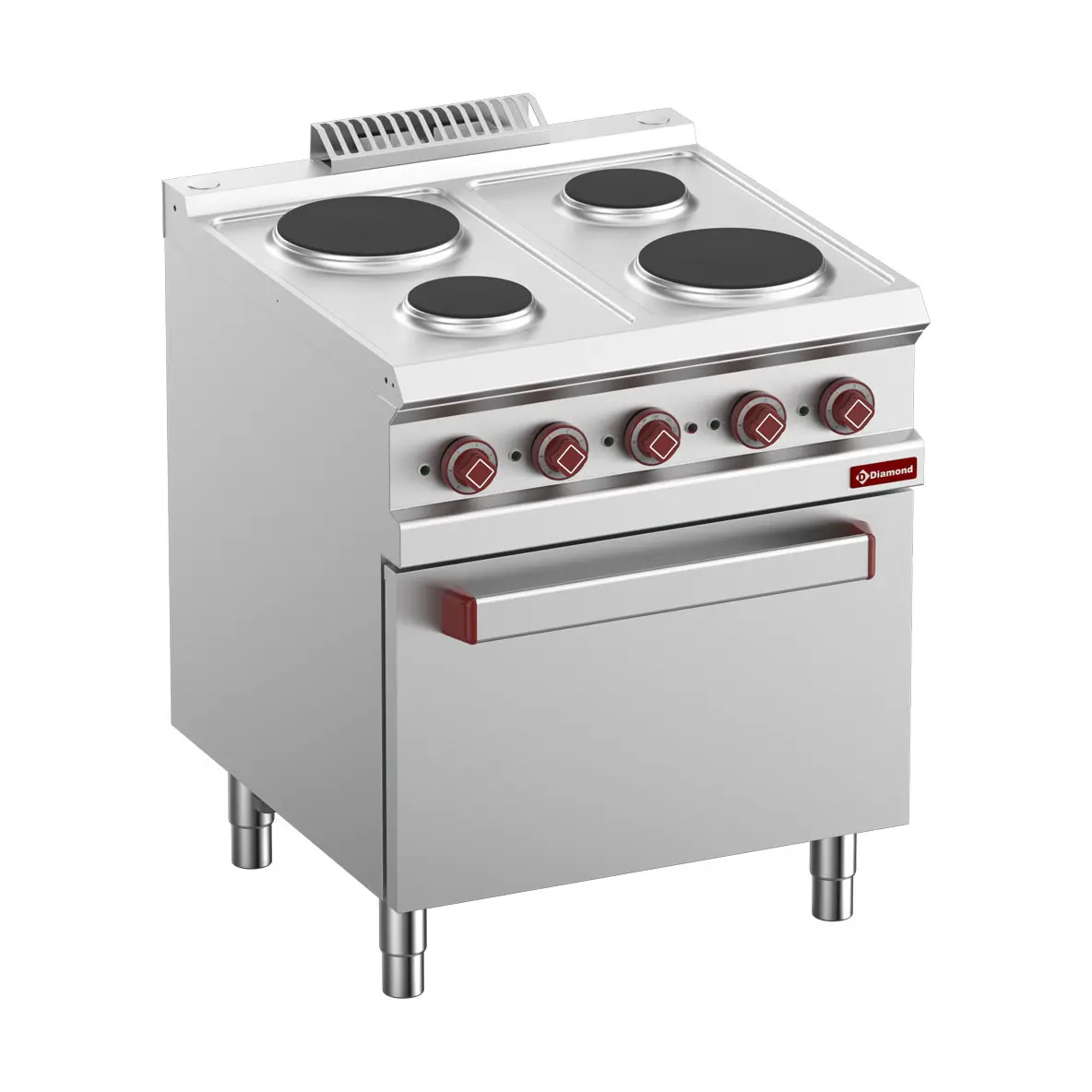 Fourneau 4 plaques rondes avec four électrique GN 2/1 et grill