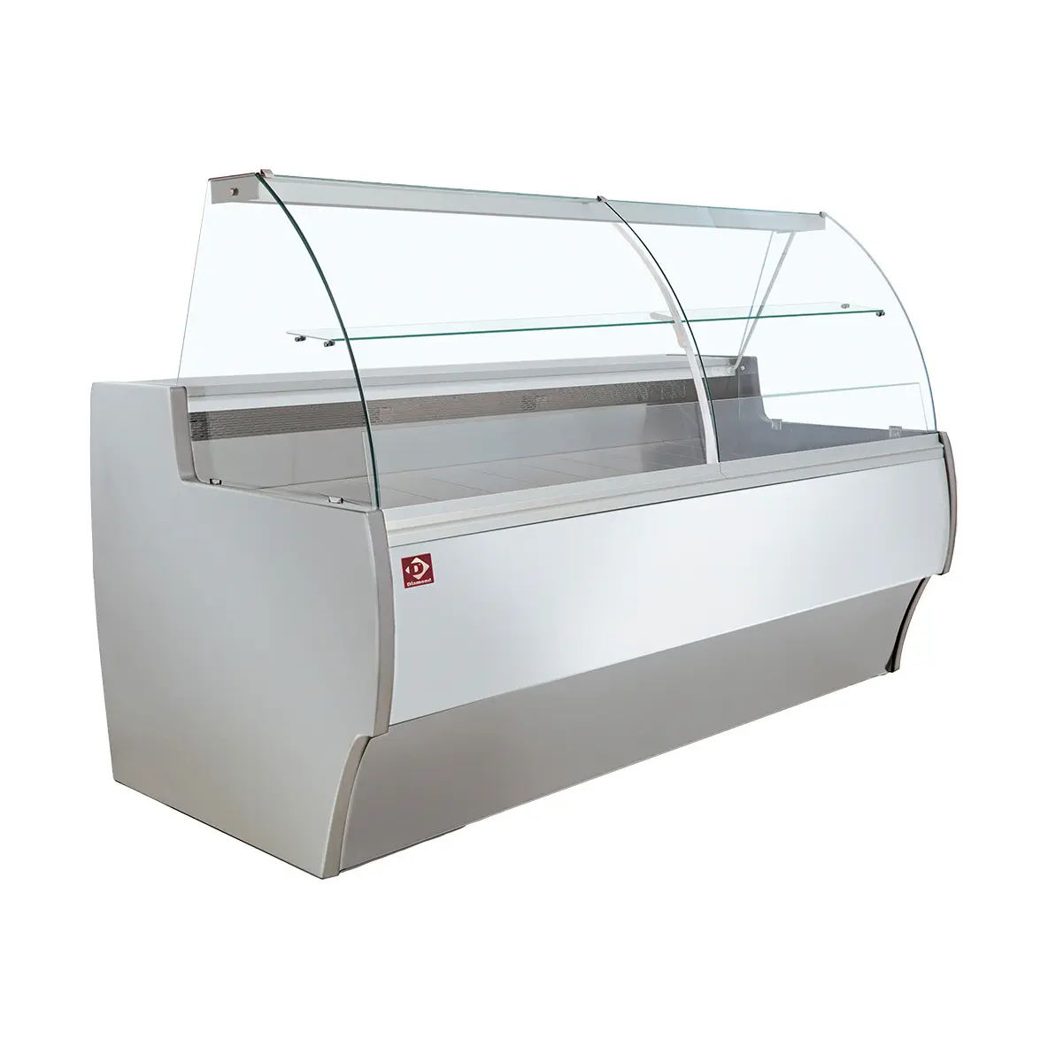 Comptoir vitrine réfrigéré à vitre bombée, ventilé, avec réserve - GRIS/BLANC - 2500 x 1000 mm