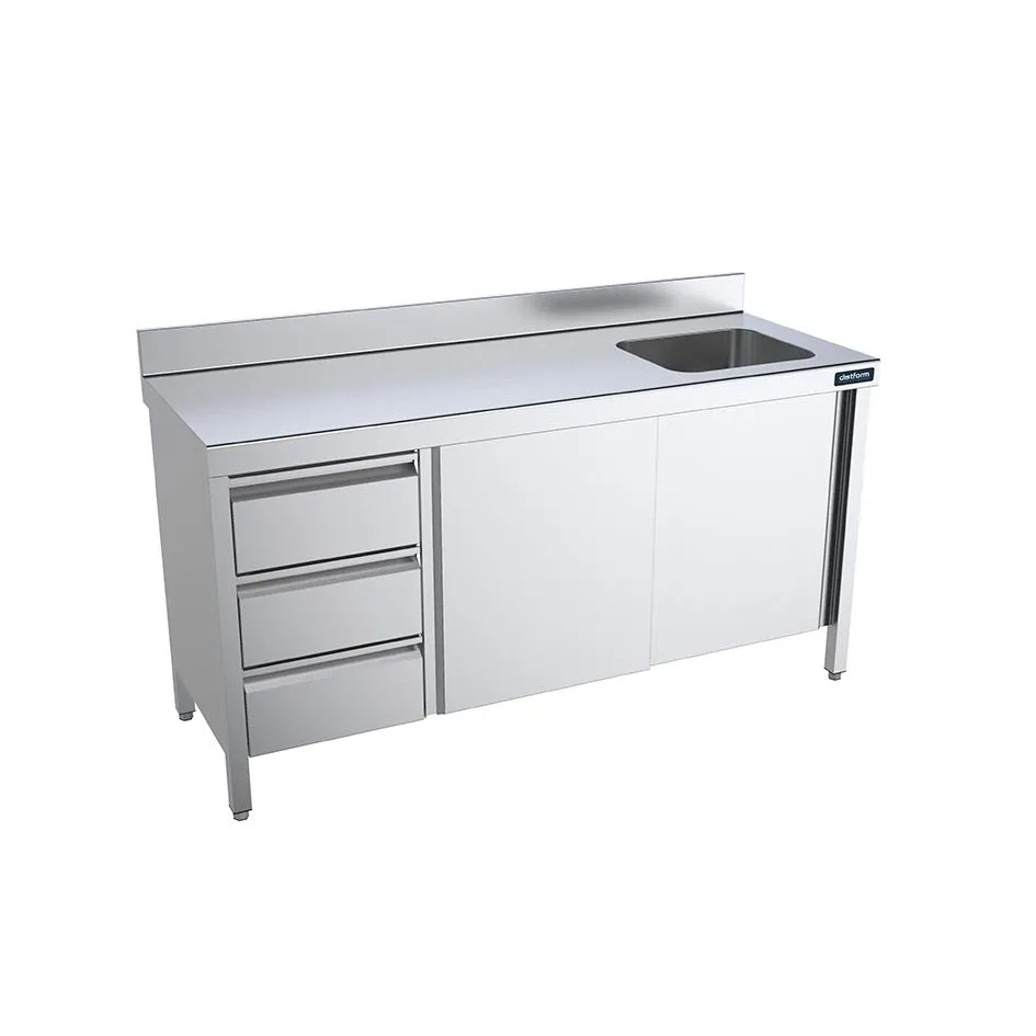 Table de 2000x600 avec portes, module et bac à droite