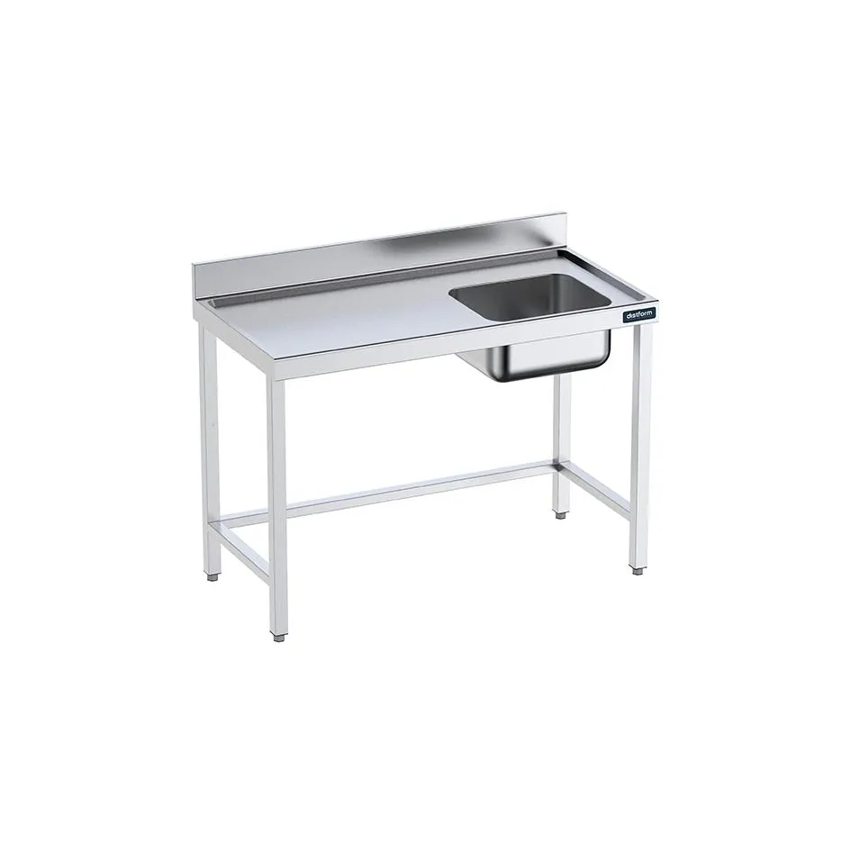 Table de 1400x600 avec bac D, bord anti-ruissellement et renforts