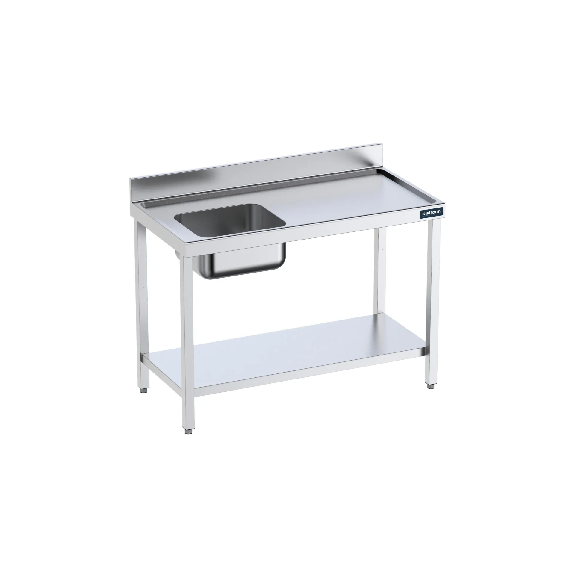 Table de 1400x700 avec bac G, bord anti-ruissellement et étagère
