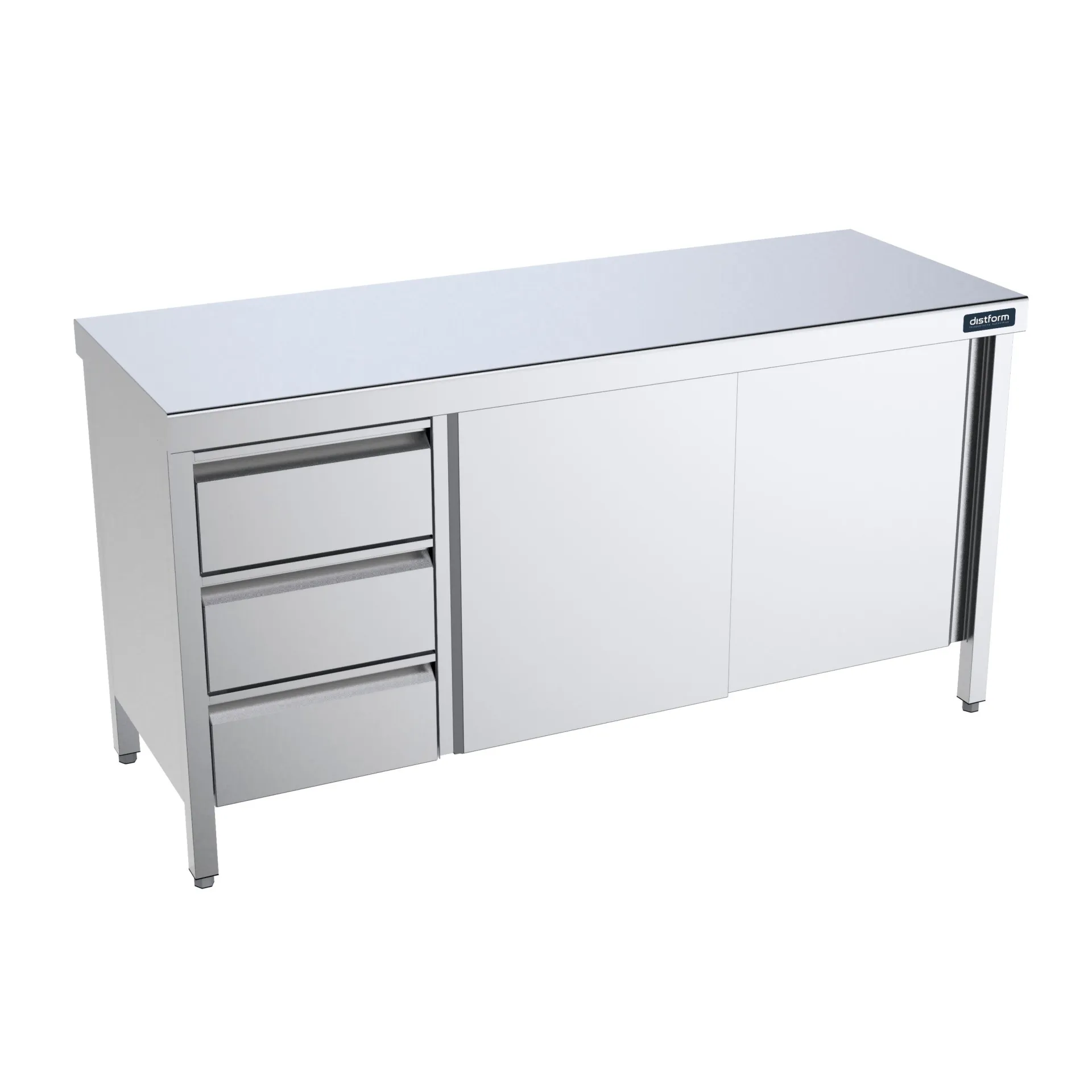 Table centrale 2200x700 avec portes et module de tiroirs à gauche