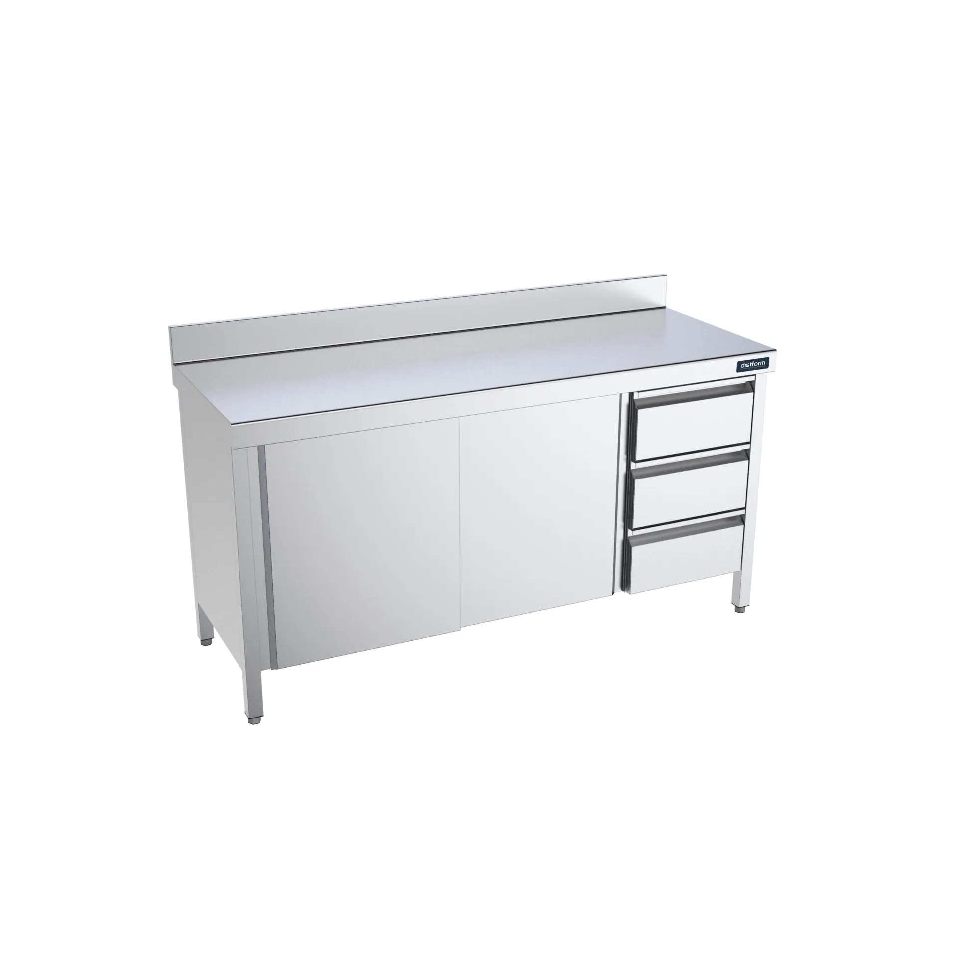 Table adossée 2200x700 avec portes et module de tiroirs à droite