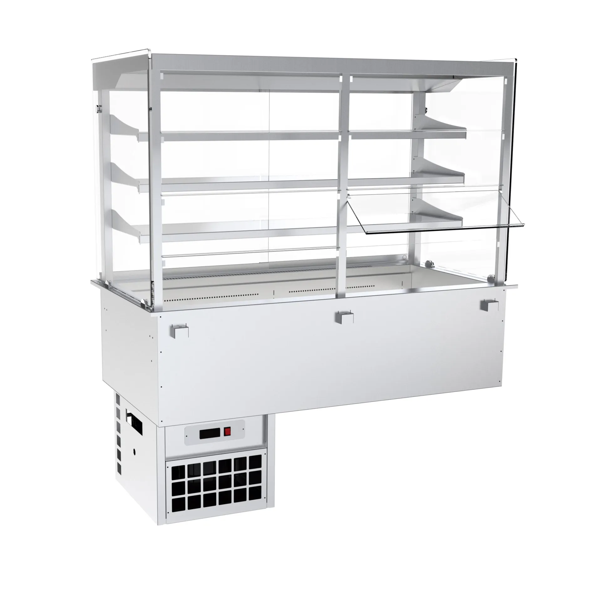 Vitrine buffet réfrigéré central droit avec portes battantes intégrées GN 3/1