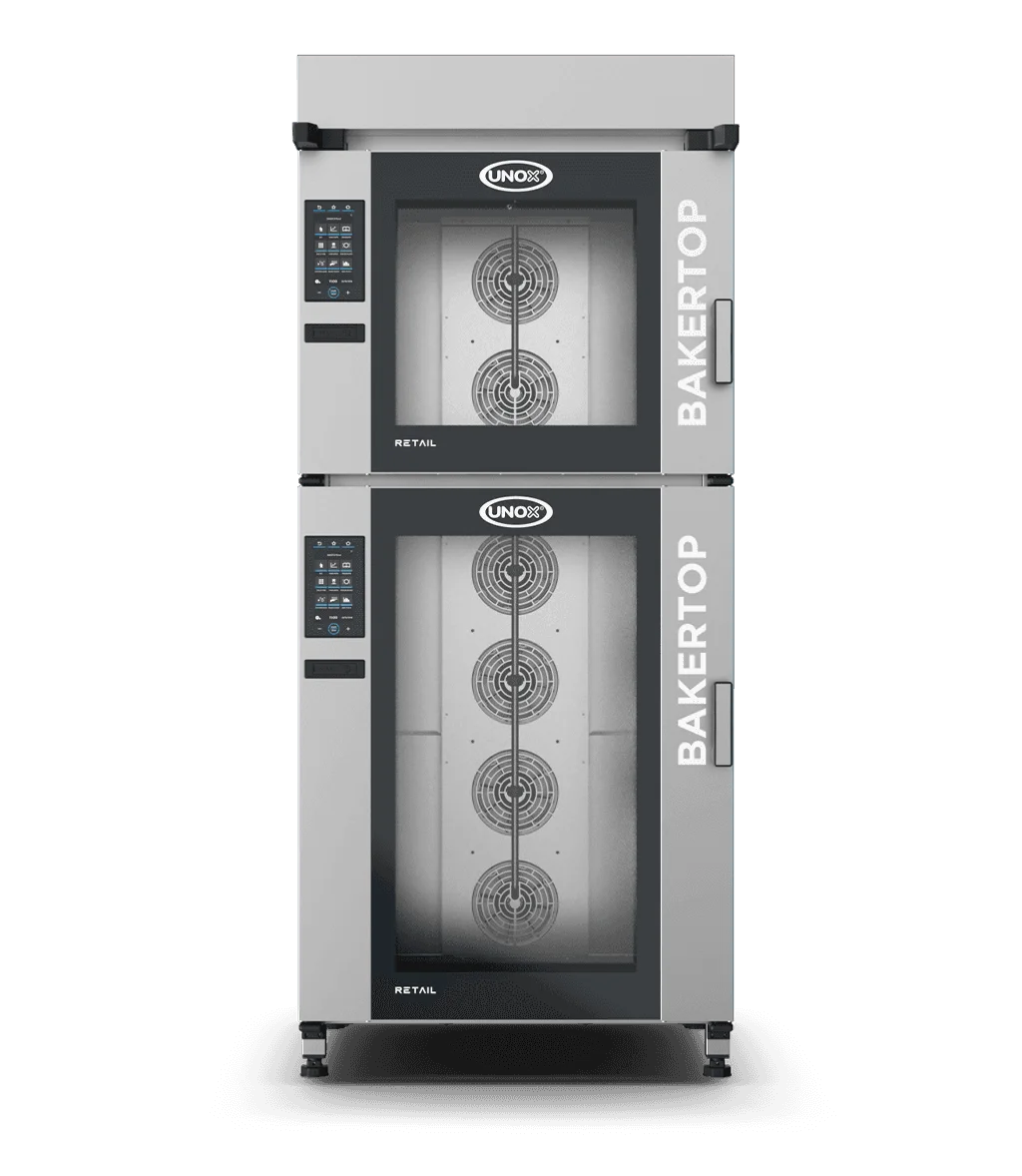 BAKERTOP RETAIL™ - Four mixte boulangerie 18 niveaux 600x400 avec hotte Waterless, charnière gauche