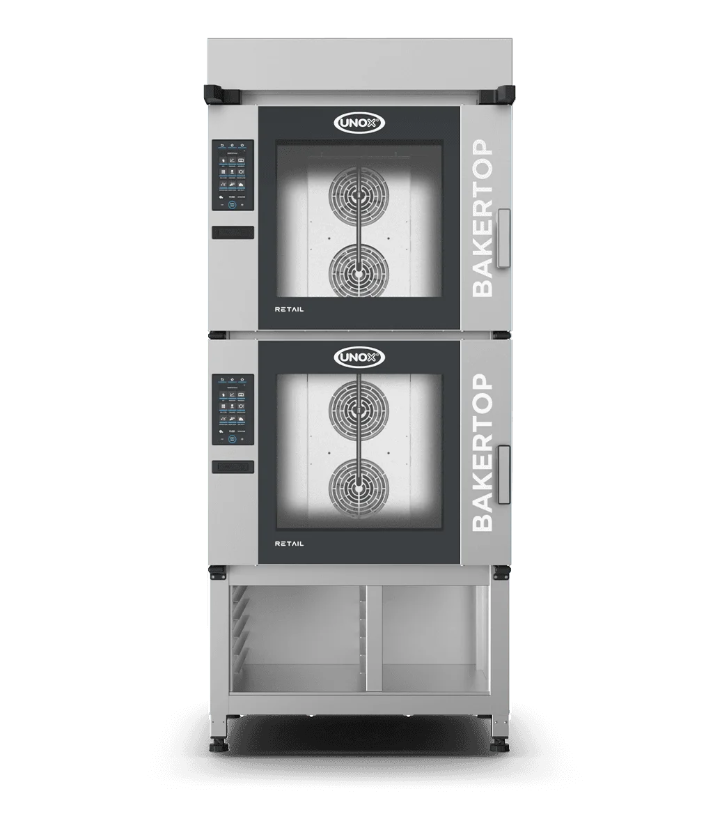 BAKERTOP RETAIL™ - Four mixte boulangerie 12 niveaux 600x400 avec hotte Waterless, charnière gauche