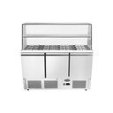 Saladette GN1/1 avec pare-haleine droit + étagère - 3 portes - 380L